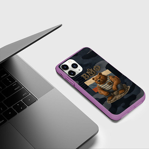 Чехол iPhone 11 Pro матовый ВМФ русский медведь / 3D-Фиолетовый – фото 3