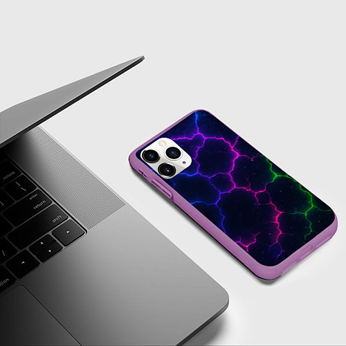 Чехол iPhone 11 Pro матовый Неоновый разлом / 3D-Фиолетовый – фото 3