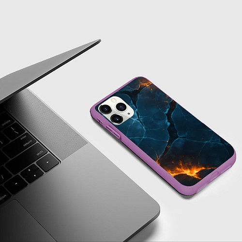 Чехол iPhone 11 Pro матовый Разлом плит с огнем / 3D-Фиолетовый – фото 3