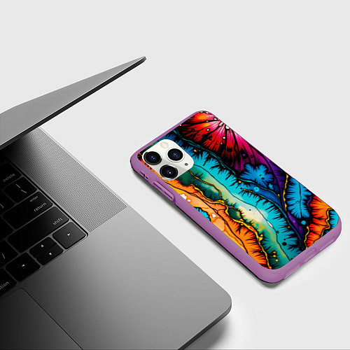 Чехол iPhone 11 Pro матовый Разноцветный узор / 3D-Фиолетовый – фото 3