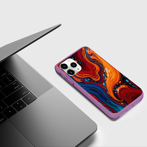 Чехол iPhone 11 Pro матовый Пламя и синева / 3D-Фиолетовый – фото 3