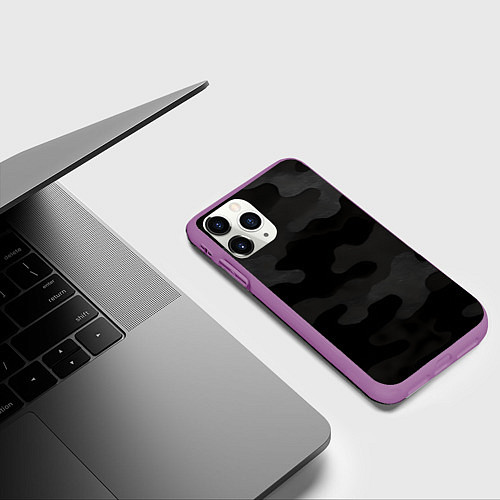 Чехол iPhone 11 Pro матовый Черно-серая текстура камуфляжа / 3D-Фиолетовый – фото 3