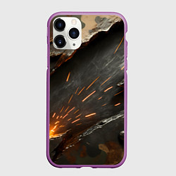 Чехол iPhone 11 Pro матовый Искры метала под камуфляжем, цвет: 3D-фиолетовый