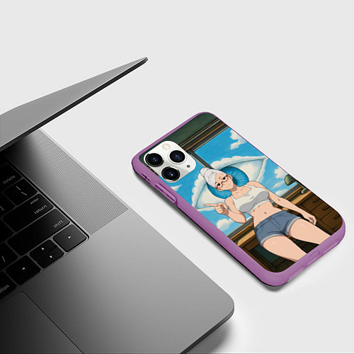 Чехол iPhone 11 Pro матовый Dandadan Seiko в комнате указывает / 3D-Фиолетовый – фото 3