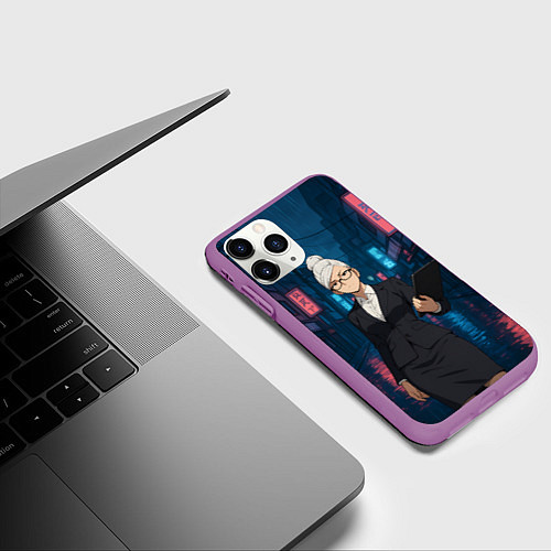 Чехол iPhone 11 Pro матовый Dandadan Seiko в городе с планшетом / 3D-Фиолетовый – фото 3