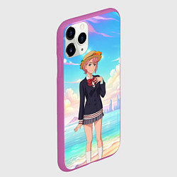 Чехол iPhone 11 Pro матовый Дандадан Сиратори Айра на берегу моря, цвет: 3D-фиолетовый — фото 2