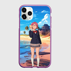 Чехол iPhone 11 Pro матовый Дандадан Сиратори Айра с ракушкой в руках, цвет: 3D-фиолетовый