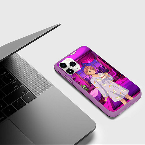 Чехол iPhone 11 Pro матовый Дандадан Сиратори Айра с кофе / 3D-Фиолетовый – фото 3