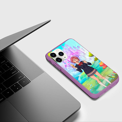 Чехол iPhone 11 Pro матовый Дандадан Сиратори Айра держит мороженое / 3D-Фиолетовый – фото 3