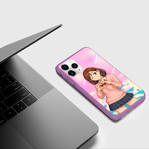 Чехол iPhone 11 Pro матовый Сиратори Айра делает сердечко руками - Дандадан / 3D-Фиолетовый – фото 3