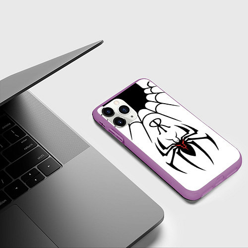 Чехол iPhone 11 Pro матовый Паук на белом - the web of Fate / 3D-Фиолетовый – фото 3