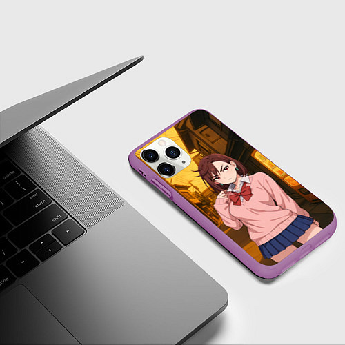 Чехол iPhone 11 Pro матовый Недовольная Сиратори Айра / 3D-Фиолетовый – фото 3
