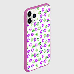 Чехол iPhone 11 Pro матовый Зеленые фиолетовые цветы на белом фоне, цвет: 3D-фиолетовый — фото 2