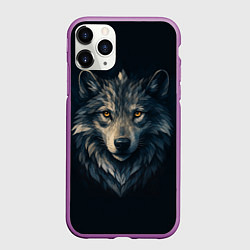 Чехол iPhone 11 Pro матовый Пиксельная голова волка, цвет: 3D-фиолетовый