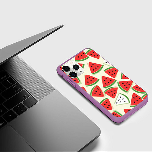 Чехол iPhone 11 Pro матовый Арбузный паттерн / 3D-Фиолетовый – фото 3