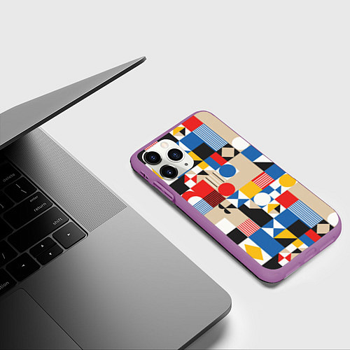Чехол iPhone 11 Pro матовый Геометрический балаган / 3D-Фиолетовый – фото 3