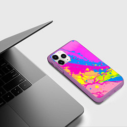 Чехол iPhone 11 Pro матовый Яркая абстракция из розовых и голубых красок, цвет: 3D-фиолетовый — фото 2
