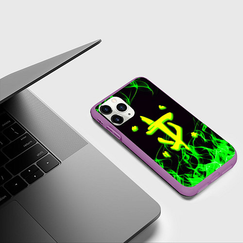 Чехол iPhone 11 Pro матовый Doom кислотное лого / 3D-Фиолетовый – фото 3