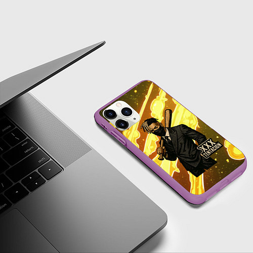 Чехол iPhone 11 Pro матовый XXXTentacion в пиджаке с битой / 3D-Фиолетовый – фото 3