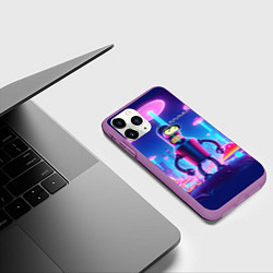 Чехол iPhone 11 Pro матовый Робот-сгибальщик Бендер в неоновом грибном мегапол, цвет: 3D-фиолетовый — фото 2