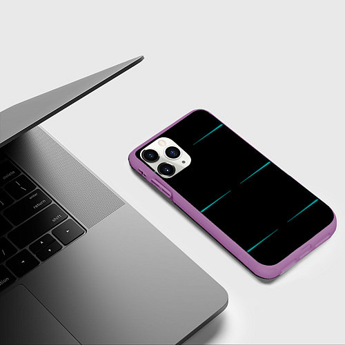 Чехол iPhone 11 Pro матовый Color black blue stripes / 3D-Фиолетовый – фото 3