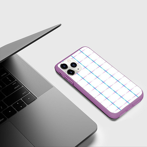 Чехол iPhone 11 Pro матовый Color white blue stripes / 3D-Фиолетовый – фото 3