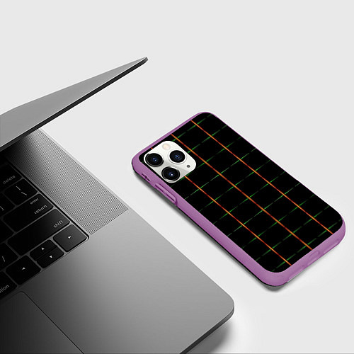 Чехол iPhone 11 Pro матовый Color black orange green crosses / 3D-Фиолетовый – фото 3