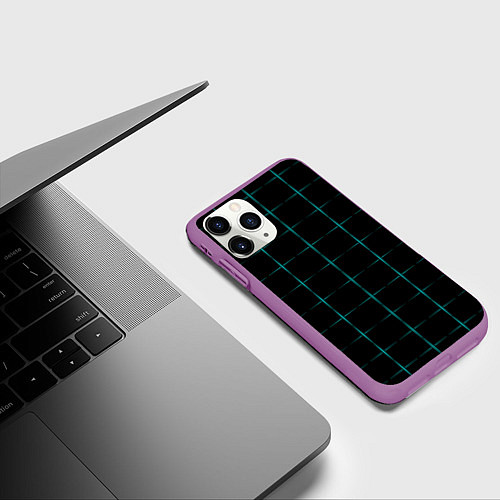 Чехол iPhone 11 Pro матовый Color black blue crosses / 3D-Фиолетовый – фото 3