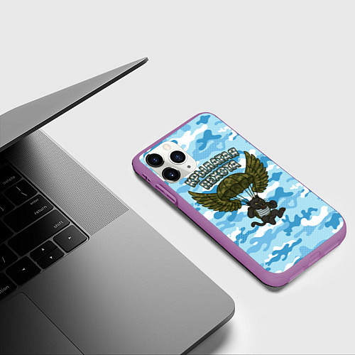 Чехол iPhone 11 Pro матовый Крылатая пехота - пантера / 3D-Фиолетовый – фото 3