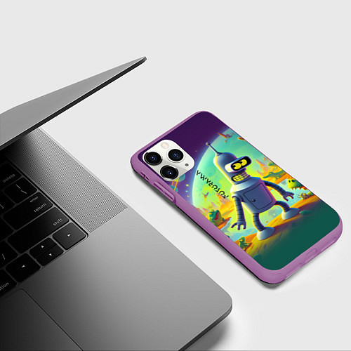 Чехол iPhone 11 Pro матовый Робот-сгибальщик Бендер на планете крокодилов - не / 3D-Фиолетовый – фото 3