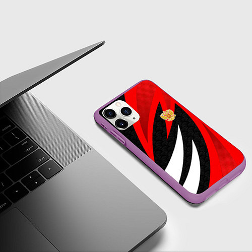 Чехол iPhone 11 Pro матовый Россия - красный спорт / 3D-Фиолетовый – фото 3