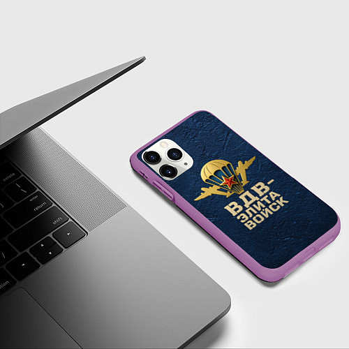 Чехол iPhone 11 Pro матовый ВДВ элита войск золотая эмблема / 3D-Фиолетовый – фото 3