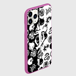 Чехол iPhone 11 Pro матовый Doom anime black pattern, цвет: 3D-фиолетовый — фото 2