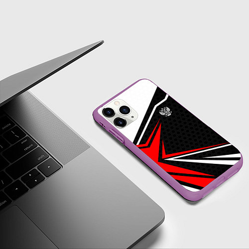 Чехол iPhone 11 Pro матовый Герб России - красный спортивный / 3D-Фиолетовый – фото 3