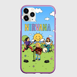 Чехол iPhone 11 Pro матовый Nirvana мультяшный стиль на поляне, цвет: 3D-фиолетовый