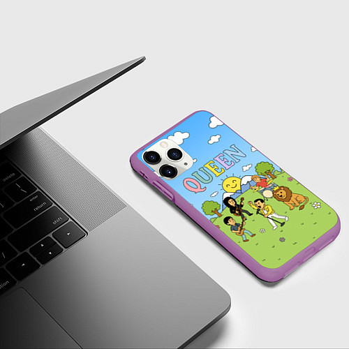 Чехол iPhone 11 Pro матовый Queen мультяшный стиль на поляне / 3D-Фиолетовый – фото 3