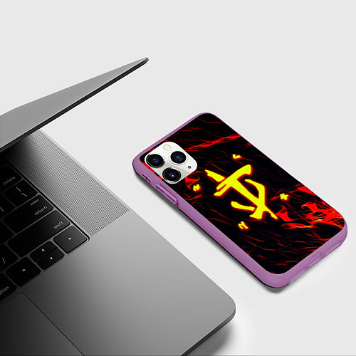 Чехол iPhone 11 Pro матовый Doom огненные искры / 3D-Фиолетовый – фото 3