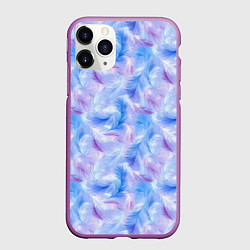 Чехол iPhone 11 Pro матовый Узор из голубых и сиреневых перьев, цвет: 3D-фиолетовый