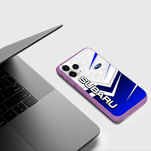 Чехол iPhone 11 Pro матовый Субару - белый и синий / 3D-Фиолетовый – фото 3