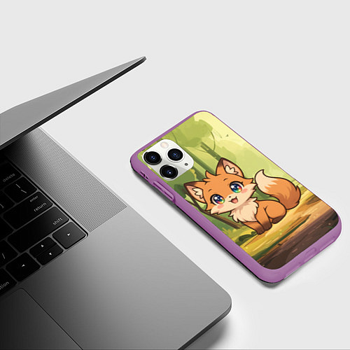 Чехол iPhone 11 Pro матовый Кавайная лисичка - аниме / 3D-Фиолетовый – фото 3