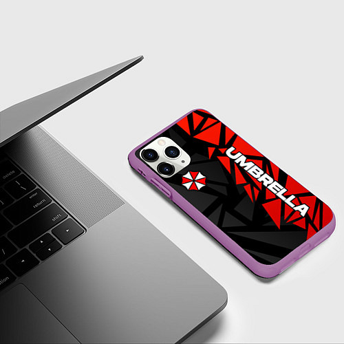 Чехол iPhone 11 Pro матовый Umbrella corp - красные фрагменты / 3D-Фиолетовый – фото 3