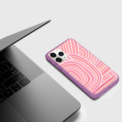 Чехол iPhone 11 Pro матовый Абстрактный узор розовый / 3D-Фиолетовый – фото 3