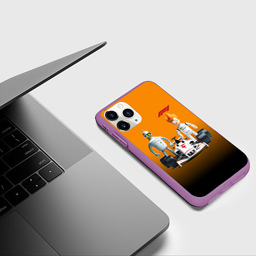Чехол iPhone 11 Pro матовый Механик Бендер и пилот формулы 1 Фрай / 3D-Фиолетовый – фото 3