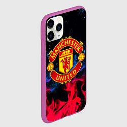 Чехол iPhone 11 Pro матовый Манчестер Юнайтед неоновый огонь, цвет: 3D-фиолетовый — фото 2