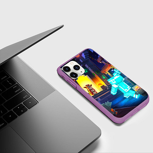 Чехол iPhone 11 Pro матовый Майнкрафт - рейд в подземелье / 3D-Фиолетовый – фото 3