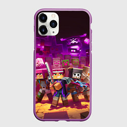 Чехол iPhone 11 Pro матовый Майнкрафт - герои в окружении, цвет: 3D-фиолетовый