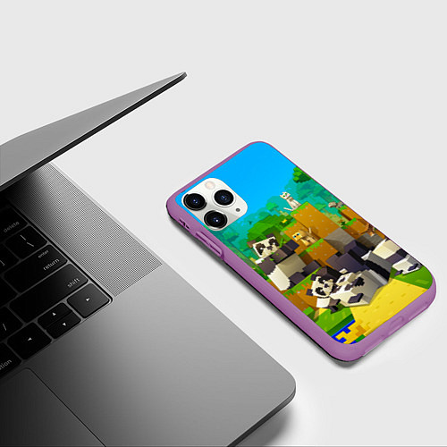 Чехол iPhone 11 Pro матовый Майнкрафт - панды / 3D-Фиолетовый – фото 3