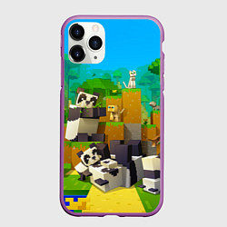 Чехол iPhone 11 Pro матовый Майнкрафт - панды, цвет: 3D-фиолетовый