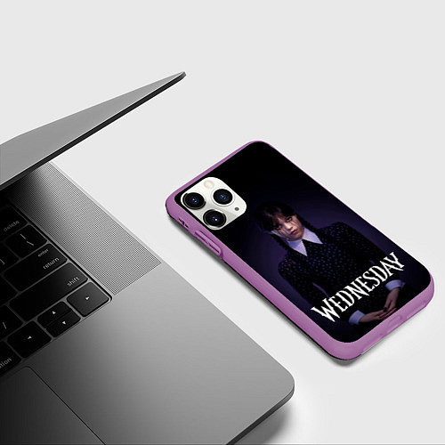 Чехол iPhone 11 Pro матовый Уэнсдэй в черных слезах Wednesday / 3D-Фиолетовый – фото 3
