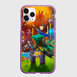 Чехол iPhone 11 Pro матовый Майнкрафт - странник на лошади, цвет: 3D-фиолетовый